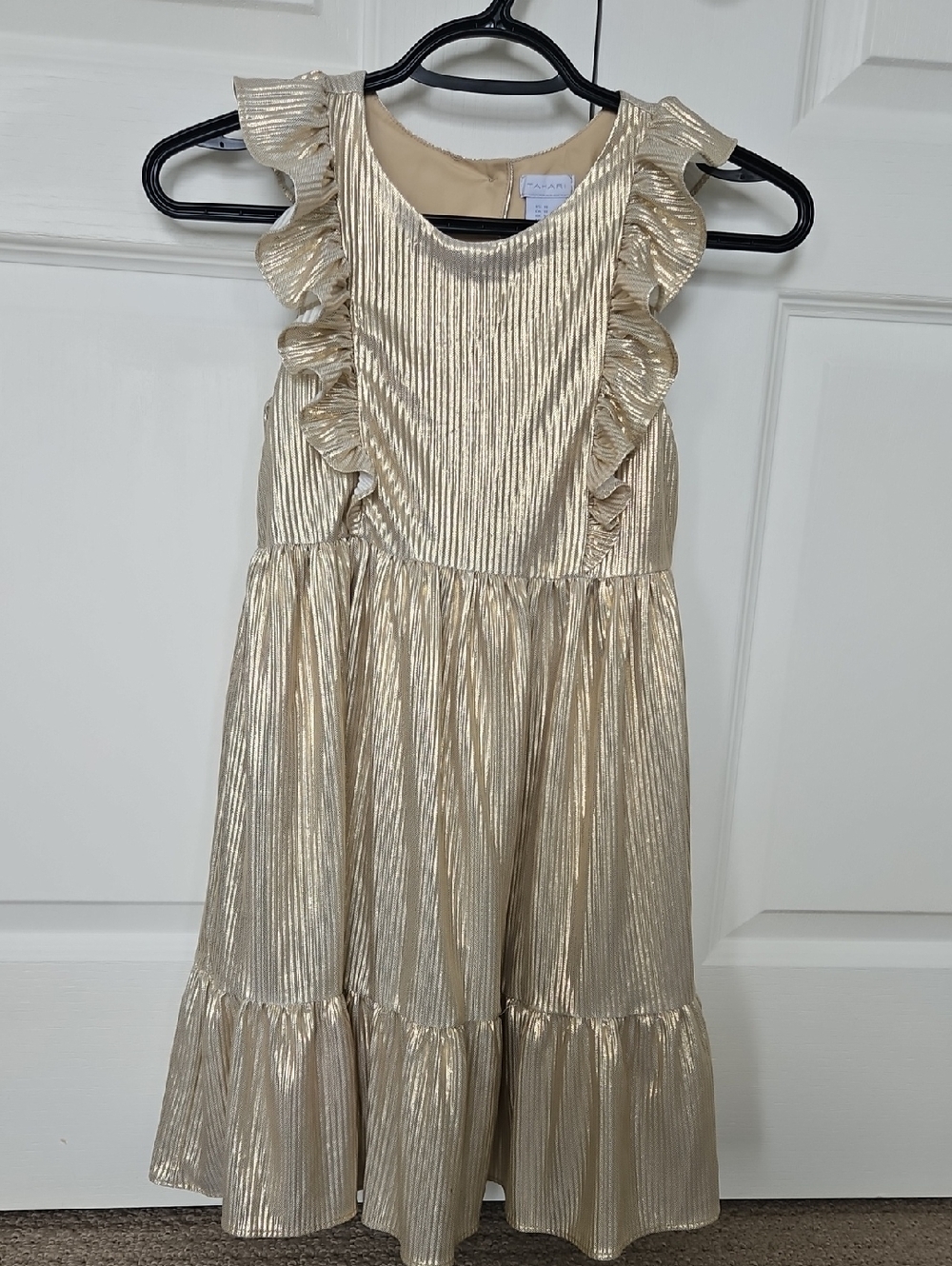 Tahari Metallic Gold Ruffle Dress